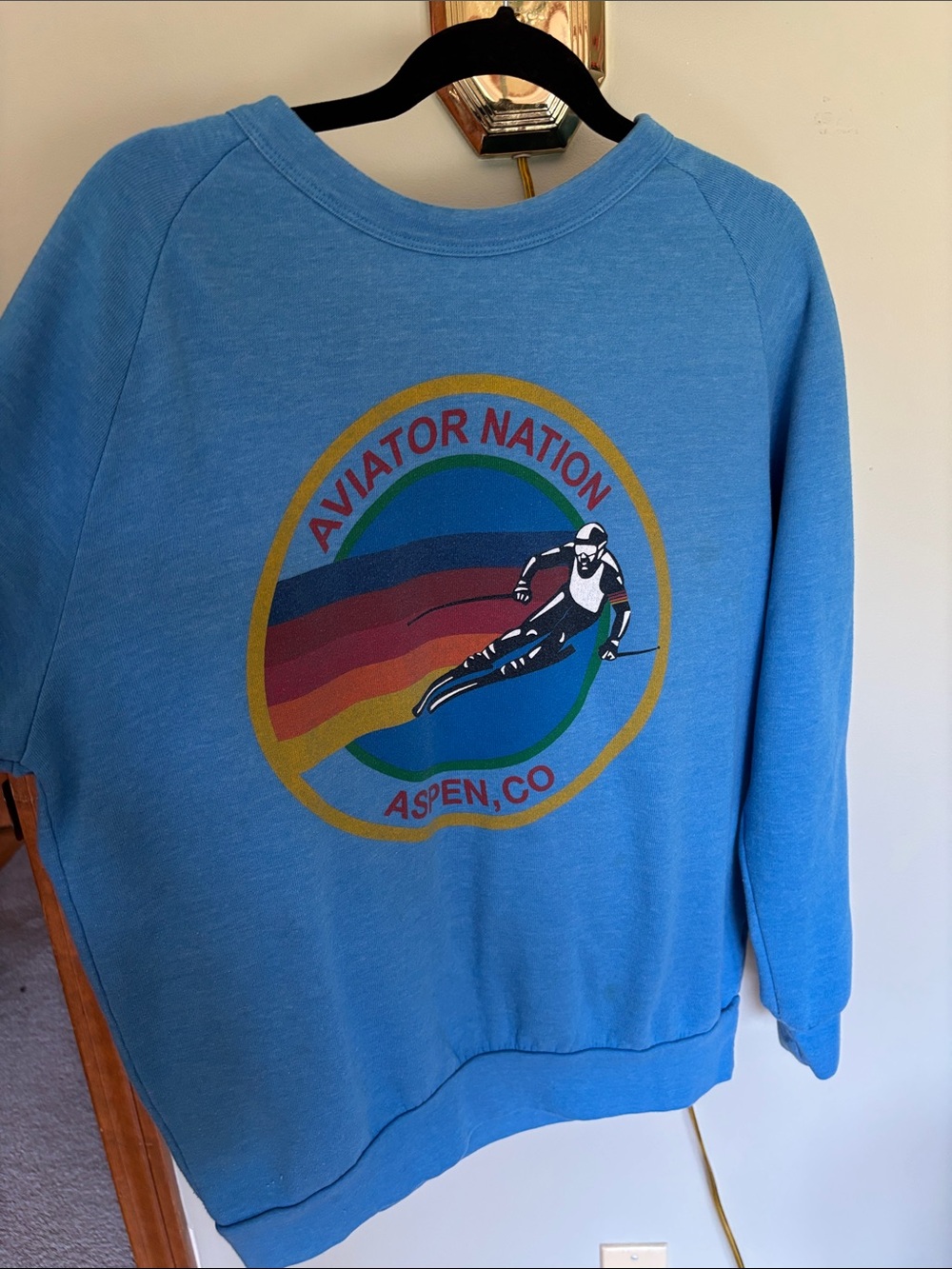 Aviator Nation Blue Aspen Ski Graphic Crewneck Sweatshirt